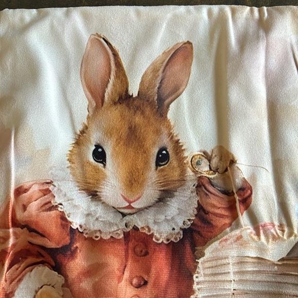 NWT Beatrix Potter Peter Rabbit inspired tea time throw pillow cover nursery OS - Picture 5 of 13